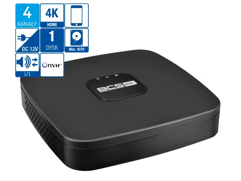 Rejestrator 4CH POE BCS-L-SNVR0401-4KE-4P LINE Analityka na 4 kamery IP do 8MPx