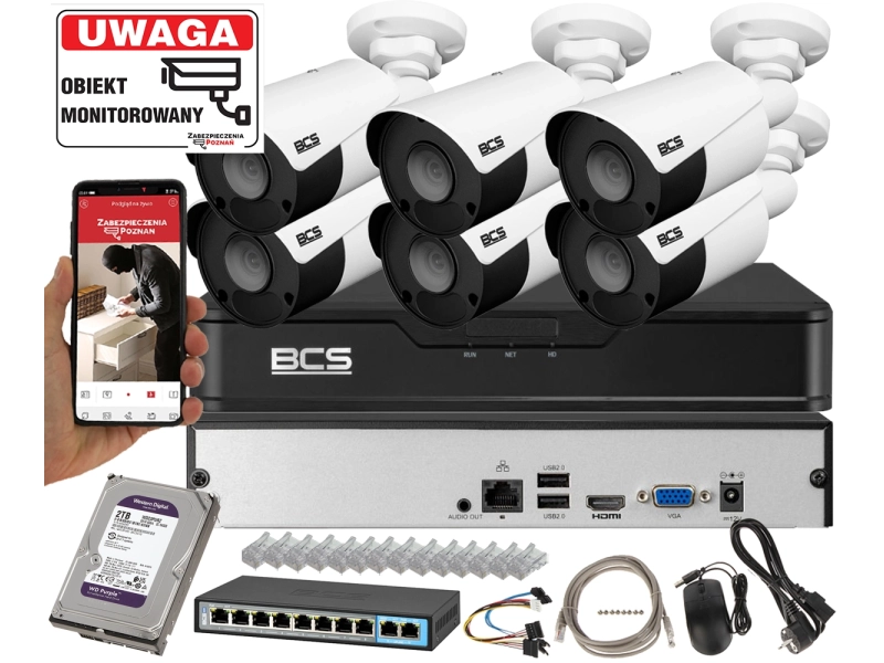 Zestaw monitoringu firmy na 6 kamer IP BCS-P-TIP14FSR5 POINT4MPx NOC 50m Mikrofon