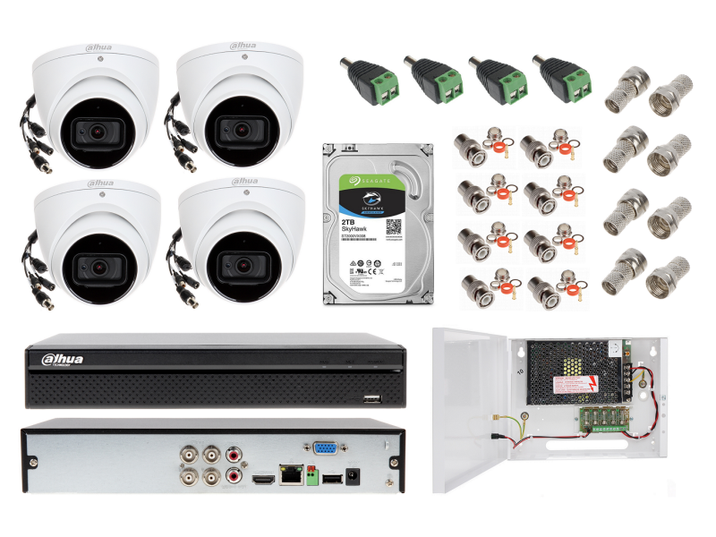 ZESTAW DO MONITORINGU Dahua 4 kamery Analogowe HAC-HDW2802T-A-0280B 8Mpx
