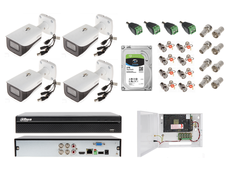 ZESTAW DO MONITORINGU Dahua 4x kamera nocna zewnętrzna HAC-HFW2501E-A-0360B, 5 Mpx, wbudowane mikrofony
