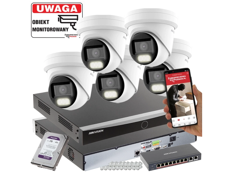 5 kamer IP zestaw Hikvision DS-2CD2H43G2-LIZS2U(2.8-12mm) 4MPX MotoZoom Smart Hybrid Light Acusense