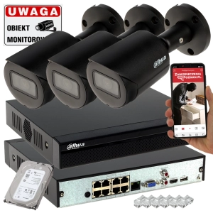 Monitoring podwórka 3 kamery Dahua IPC-HFW2231S-S-0280B-S2-BLACK StarLight IVS IR30 MicroSD
