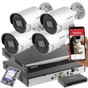 Zestaw monitoringu 4 kamery HIKVISION DS-2CD2043G2-I Pełna Analityka Acusense 4Mpx + Switch PoE