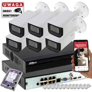 Zestaw do monitoringu firmy 6 kamer Dahua IPC-HFW1431T-ZS-2812-S4 4MPx ZOOM AutoFocus