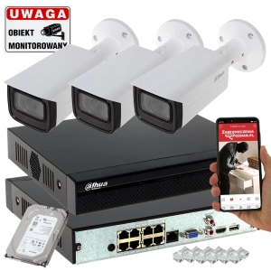 System monitoringu domu na 3 kamery IP Dahua 8MPx IPC-HFW3841T-ZAS-27135 ZOOM Starlight Analiza SMD PLUS
