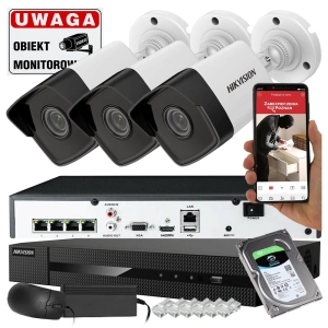 3 kamery do monitoringu domu IP Hikvision IPCAM-B4 4Mpx PoE