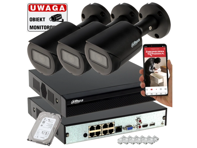 Monitoring podwórka 3 kamery Dahua IPC-HFW2231S-S-0280B-S2-BLACK StarLight IVS IR30 MicroSD