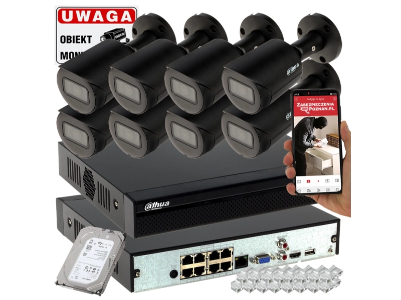 Zestaw monitoringu firmy na 8 kamer IP Dahua IPC-HFW2231S-S-0280B-S2-BLACK StarLight IVS IR30 MicroSD