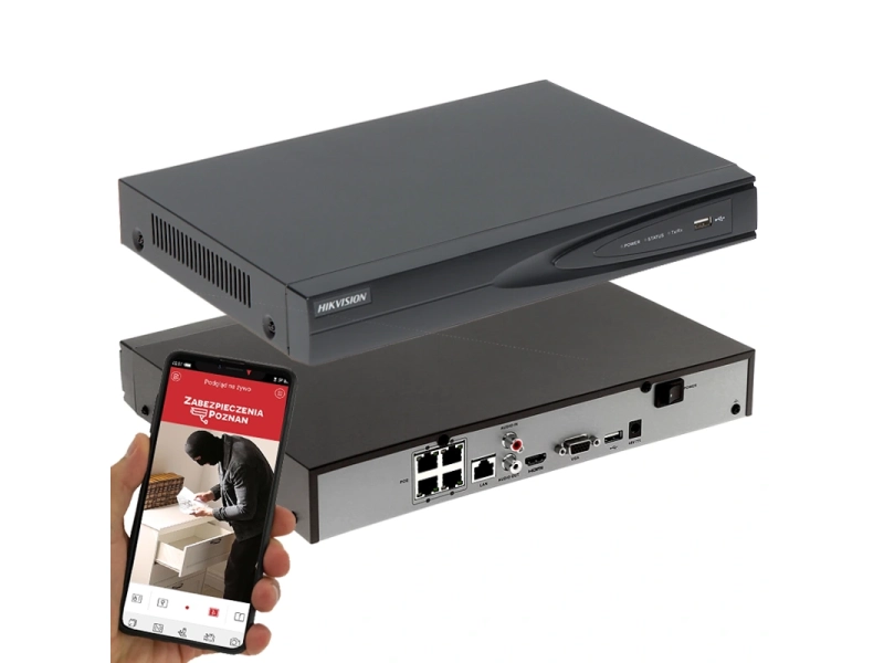 Monitoring sklepu rejestrator IP Hikvision POE na 4 kamery do 8 Mpx