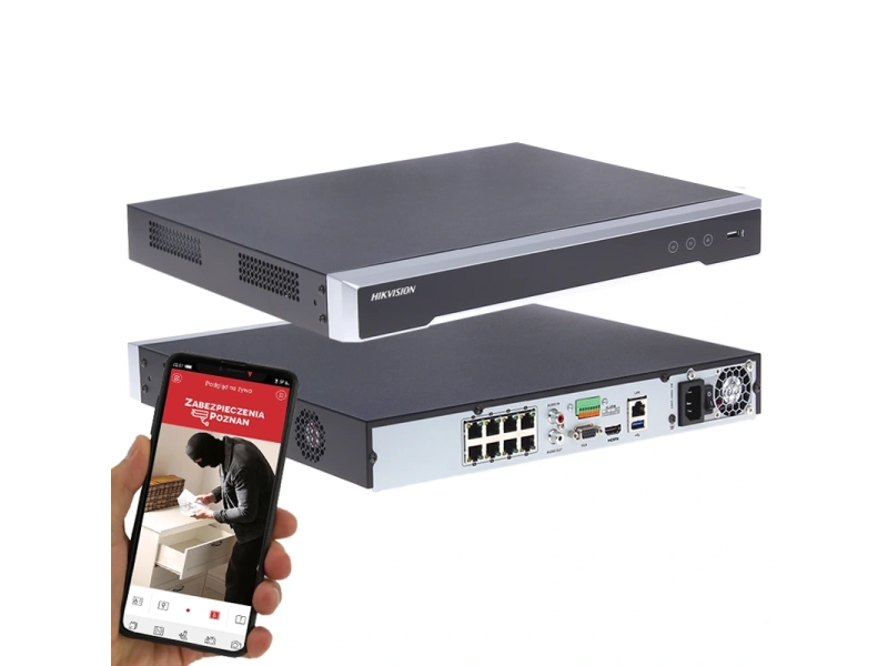Monitoring zewnętrzny zestaw 8 kamer Hikvision IP DS-2CD2086G2-IU(2.8MM)(C)(BLACK) ACUSENSE DARKFIGHTER 8Mpx PoE