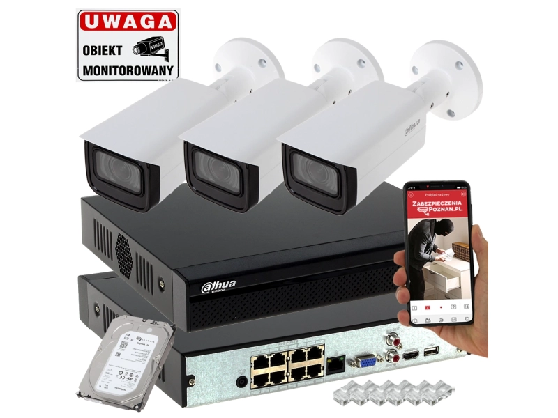 Monitoring ogrodu 3 kamery IP 4MPx ZOOM AutoFocus Dahua IPC-HFW1431T-ZS-2812-S4