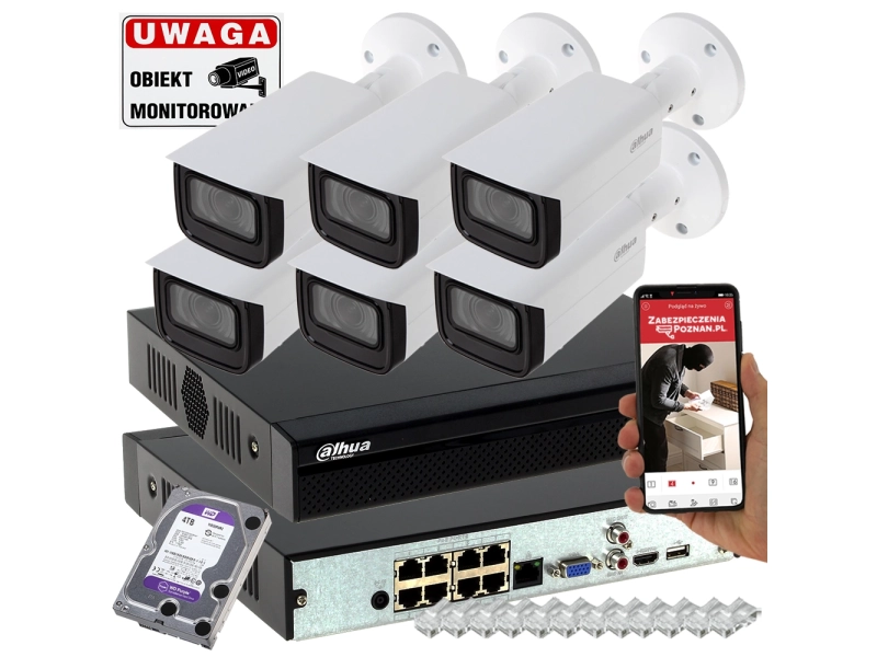 Zestaw do monitoringu firmy 6 kamer Dahua IPC-HFW1431T-ZS-2812-S4 4MPx ZOOM AutoFocus