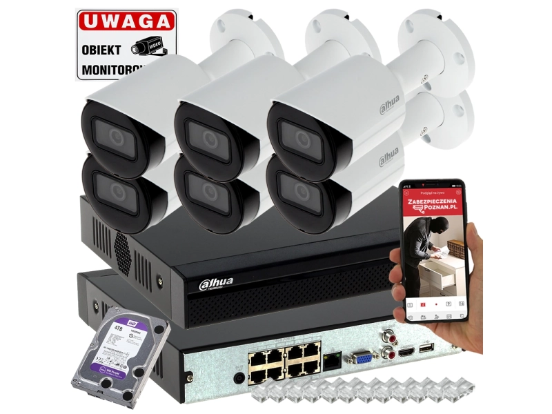 Monitoring zestaw 6 kamer 4MPx Dahua IPC-HFW2431S-S-0280B-S2 Starlight Analiza IVS