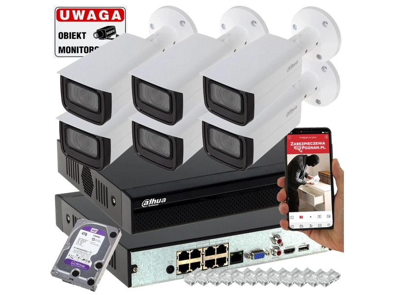 Monitoringu sklepu 6 kamer IP 8MPx Dahua IPC-HFW3841T-ZAS-27135 ZOOM Starlight Analiza SMD PLUS