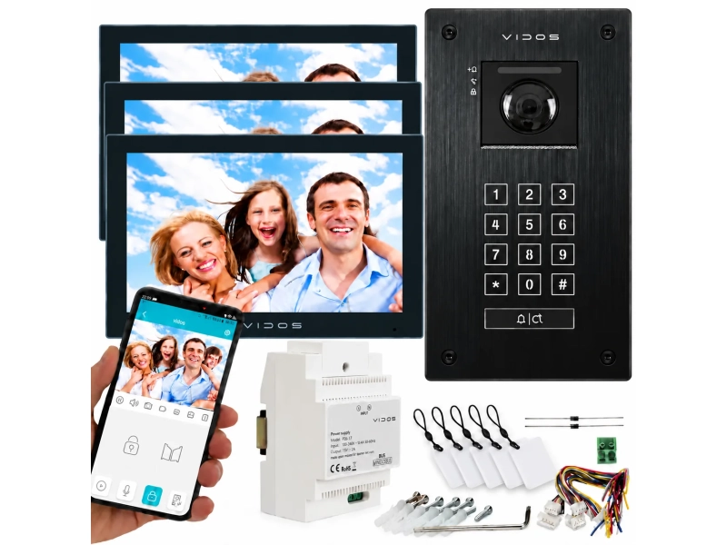 Wideodomofon Vidos 2IP na 3 monitory M205B-X + S204B Android Podczerwień MicroSD