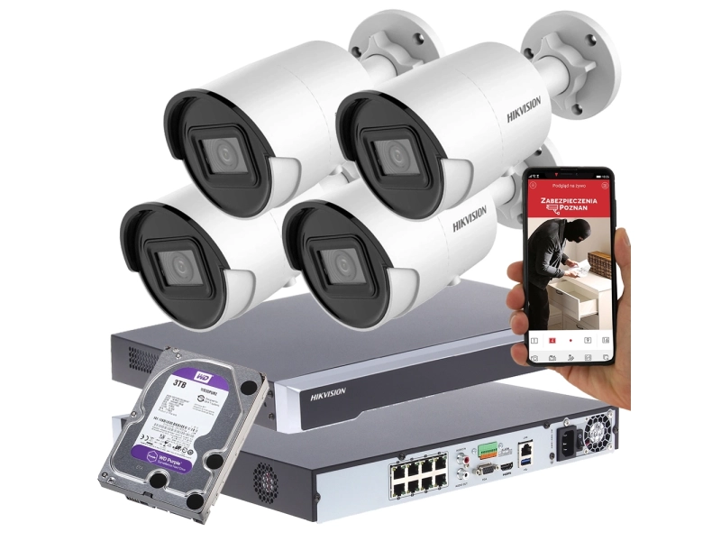 Zestaw do monitoringu IP Hikvision 4 kamery Acusense 4Mpx PoE