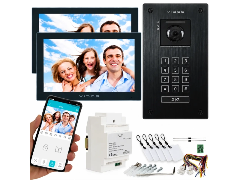 Wideodomofon Vidos 2IP Dwa monitory M205B-X + S204B Android Podczerwień MicroSD