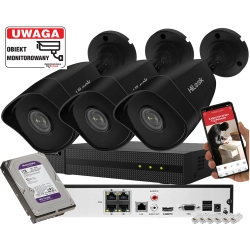 3x czarna kamera IP do monitoringu domu IP Hikvision IPCAM-B5 BLACK 5Mpx PoE
