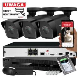 3 czarne kamery do monitoringu domu IP Hikvision IPCAM-B4 Black 4Mpx PoE