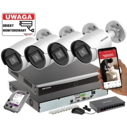 Zestaw 4 kamer IP HIKVISION DS-2CD2083G2-I 8mpx Pełna Analityka Acusense + Switch PoE