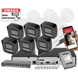 System monitoringu 6 kamer IP Hikvision DS-2CD1043G2-LIU 4Mpx Nowy Model ze światłem hybrydowym i detekcja 2.0