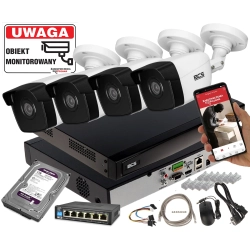 Monitoring 4 kamery 5MPx BCS-V-TIP15FWR3 Rejestrator + Switch POE