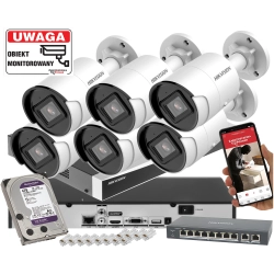 Zestaw monitoringu IP Hikvision 6 zewnętrznych kamer DS-2CD2043G2-I(2.8mm) ACUSENSE 4Mpx PoE