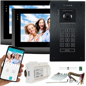Wideodomofon 2IP 2 żyłowy na 2 monitory WiFi Vidos M200B-X + S204B Android Podczerwień MicroSD