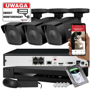 3 czarne kamery do monitoringu domu IP Hikvision IPCAM-B4 Black 4Mpx PoE
