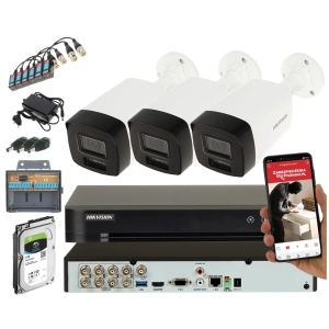 Monitoring domu na zewnątrz 3 kamery Hikvision DS-2CE17K0T-LFS 2.8 mm 5 MPx Smart Hybrid Light Acusense