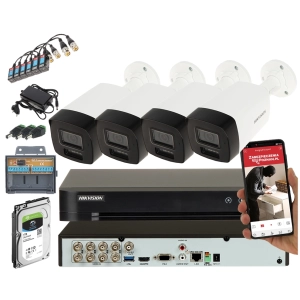 Zestaw monitoringu na 4 kamery Hikvision DS-2CE17K0T-LFS 2.8 mm 5 MPx Smart Hybrid Light Acusense