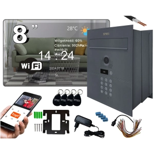 Lustrzany Wideodomofon dwużyłowy ze skrzynką na listy 5tech 82218G Virgo 8"(M) Aplikacja WiFi
