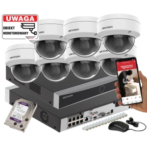 Zestaw monitoring biura 7 kamer Hikvision DS-2CD1143G2-I 4MP Inteligentna detekcja MD2.0 POE Dysk 2TB