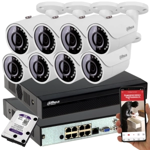 Monitoring firmy 8 kamer Dahua IPC-HFW1230S-0280B-S5 2Mpx + Rejestrator PoE