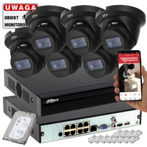 Monitoring zestaw 6 kamer Dahua IPC-HDW2231TM-AS-0280B-S2-BLACK Starlight Analiza IVS IR30 Mikrofon PoE