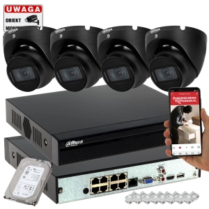 Monitoring domu 4 kamery Dahua IPC-HDW1530T-0280B-S6-BLACK 5MPx IR30 Mikrofon PoE