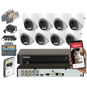 Monitoring na 8 kamer Hikvision DS-2CE72DFT-F(3.6MM) 2 MPx TurboHD Acusense ColorVu