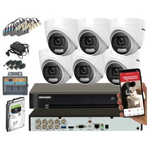 Nocny monitoring w kolorze Hikvision 6x kamera DS-2CE72DFT-F(3.6MM) 2 MPx TurboHD Acusense ColorVu