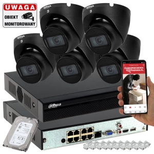 System monitoringu do domu i firmy Dahua IPC-HDW1530T-0280B-S6-BLACK 5MPx IR30 Mikrofon PoE