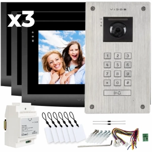 Wideodomofon dwużyłowy Vidos 2IP na 3 monitory M200B + S204 Podczerwień MicroSD