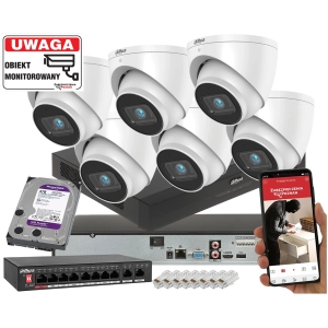 Dahua zestaw monitoringu domu na 6 kamer IPC-HDW3842EM-S-0280B 8Mpx Analityka AI SMD + WizSense