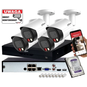 Zestaw monitoringu IP Dahua 4 kamery IPC-HFW2449S-S-IL-0280B 4MPx Podwójny oświetlacz, Analityka, 4TB