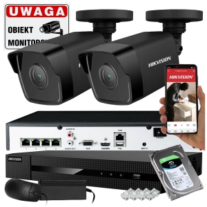 Zestaw monitoringu 2 czarne kamery IP Hikvision IPCAM-B4 Black 4Mpx PoE