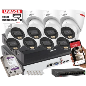 Profesjonalny zestaw do monitoringu firmy IP 8x kamera IPC-HDW2849T-S-LED-0280B-PRO 8MPx WizSense WizColor SMD PLUS Mikrofon