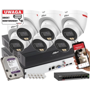System monitoringu IP Dahua 6x kamera IPC-HDW2849T-S-LED-0280B-PRO 8MPx WizSense WizColor SMD PLUS Mikrofon