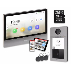 Wideodomofon zestaw IP DS-KH8350-WTE1 + DS-KV8113-WME1 Hikvision + breloki + karta microSD 32 Gb