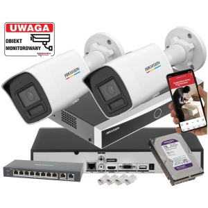 Mały zestaw 2 kamer tubowych IP Hikvision DS-2CD1047G2H-LIU 4Mpx ColorVu, Smart Hybrid Light, Detekcja ruchu MD 2.0
