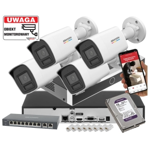 Zestaw kamer tubowych IP Hikvision 4x DS-2CD1047G2H-LIU 4Mpx ColorVu, Smart Hybrid Light, Detekcja ruchu MD 2.0