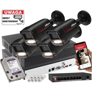 Mały zestaw 4 kamer IP Dahua IPC-HFW2849TL-S-LED-0280B-PRO-BLACK 8MPx WizSense WizColor SMD PLUS Oświetlacz LED do 50m 4TB