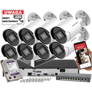 Mocny Zestaw 8 kamer do Domu Hikvision IP DS-2CD2043G2-I(2.8mm) ACUSENSE 4Mpx PoE